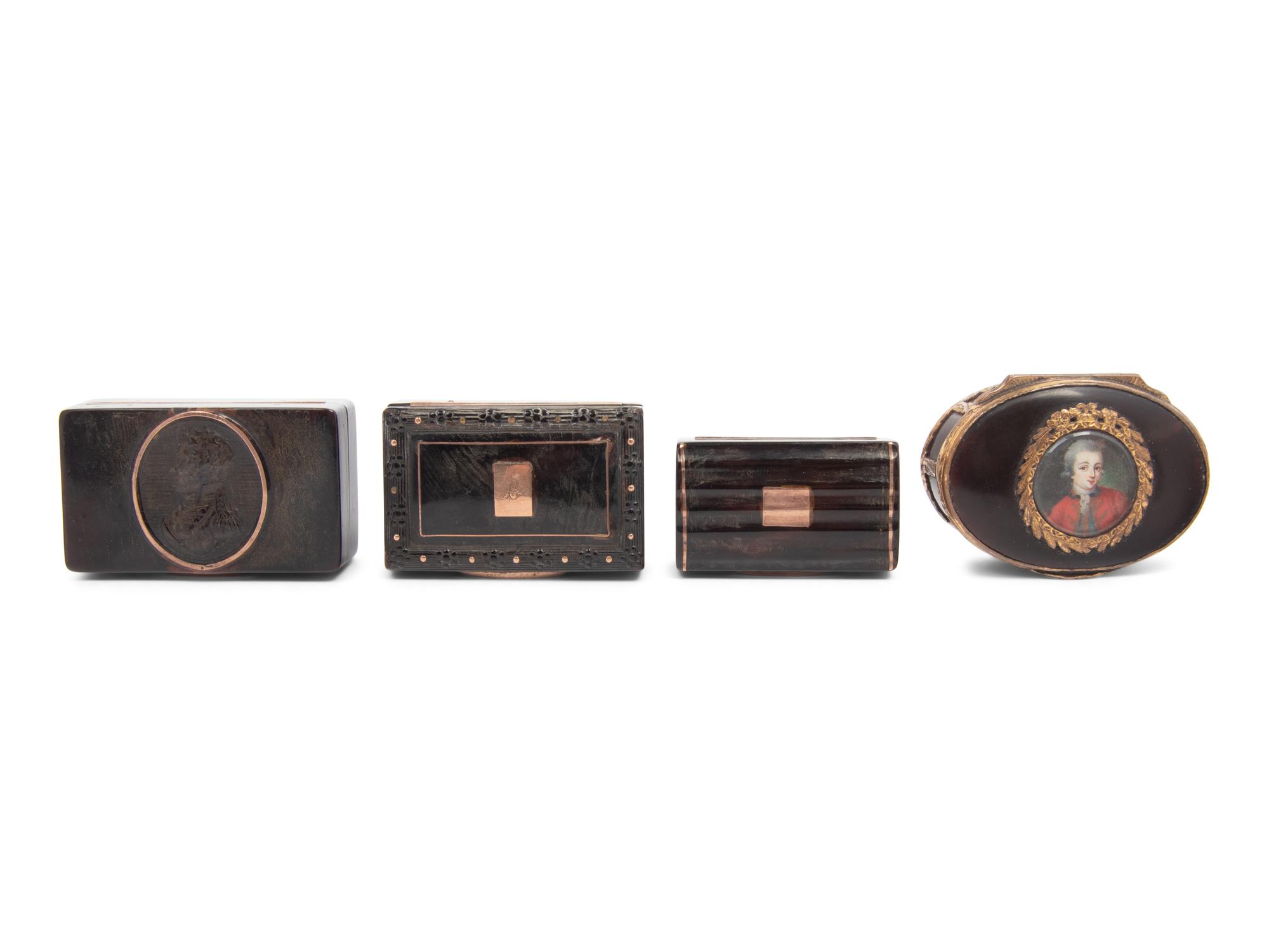 A Group of Four Georgian Gold Mounted Tortoise Shell Snuff Boxes