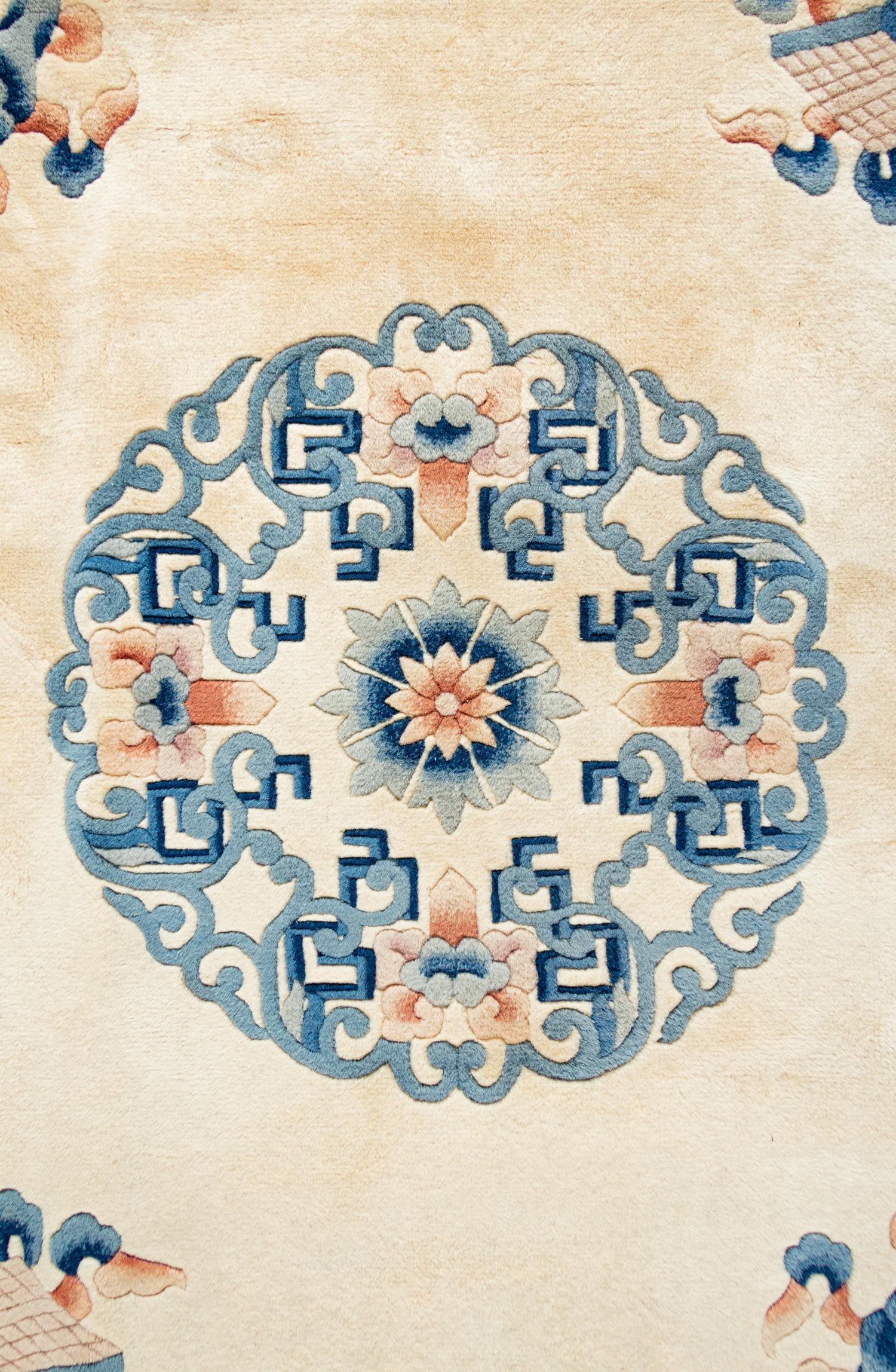 A Chinese Wool Rug and a Machine-Made Chinese Wool Runner
