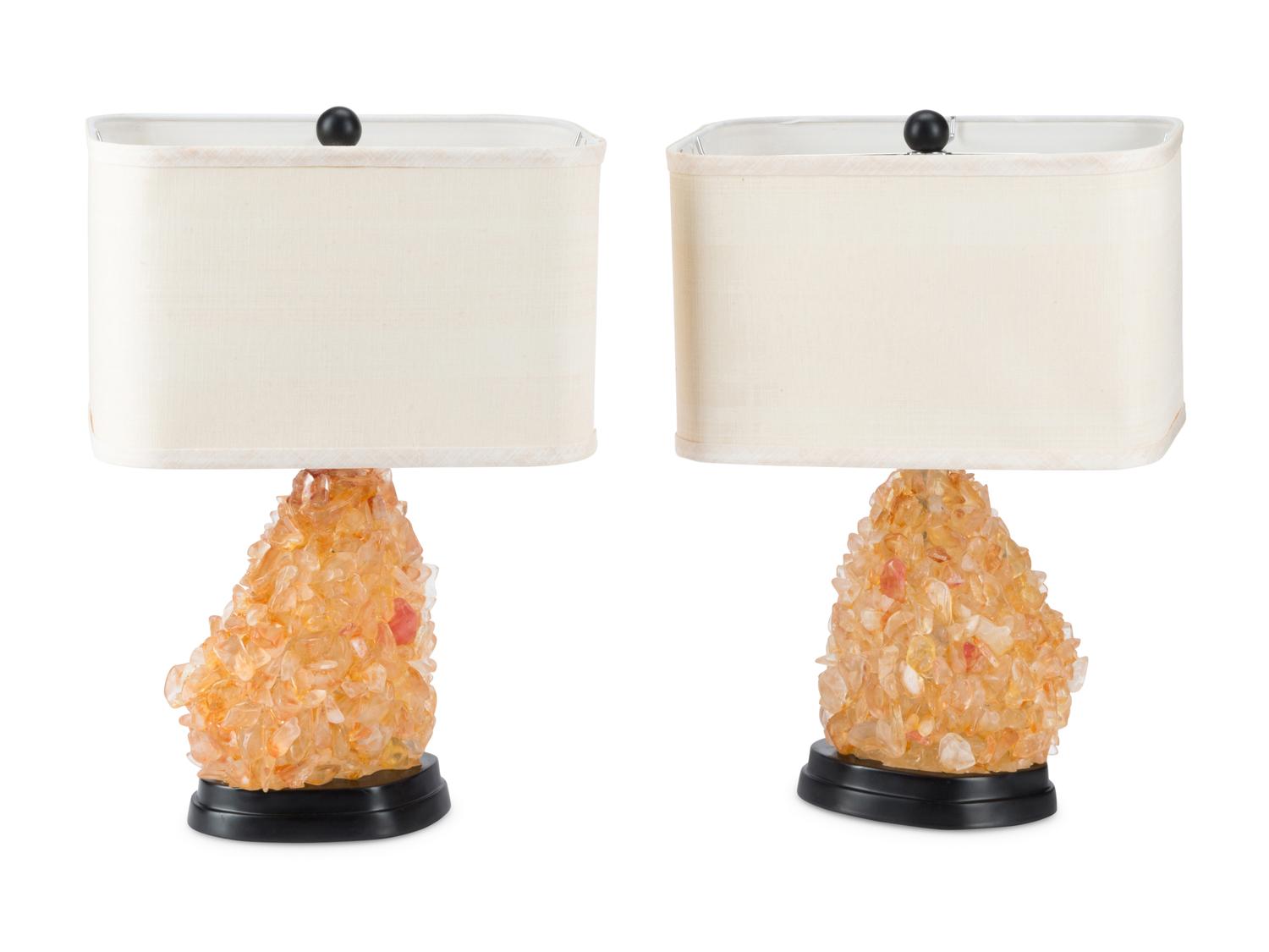 A Pair of Rock Crystal and Citrine "Cluster" Lamps