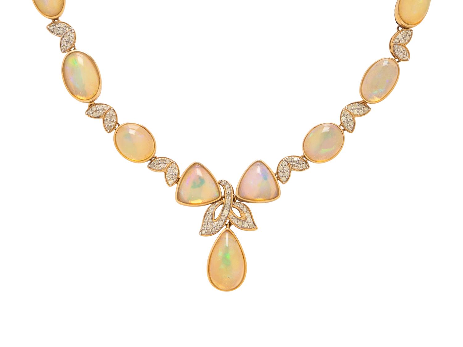 YELLOW GOLD, OPAL, AND DIAMOND NECKLACE