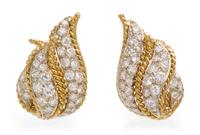 A Pair of 18 Karat Gold and Diamond Earclips, 12.80 dwts.