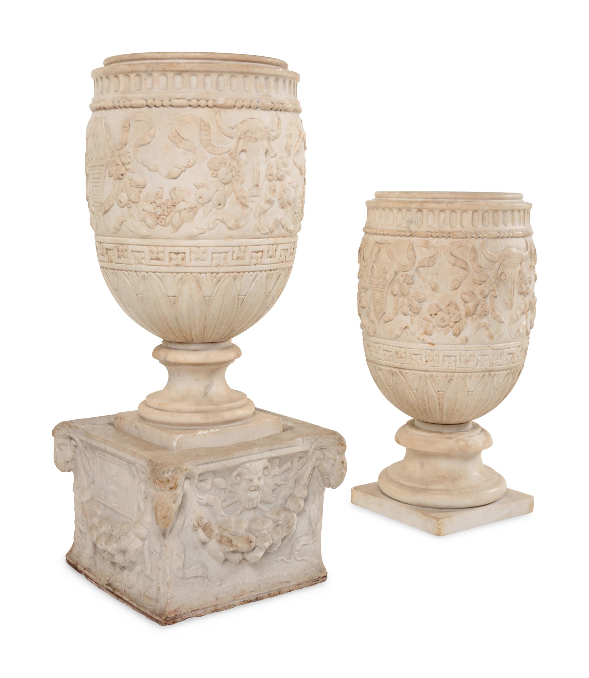 A Near Pair of Neoclassical Marble Jardinières