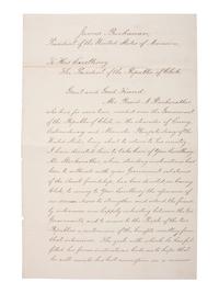 [US PRESIDENTS] -- [BUCHANAN, James (1791-1868)]. Letter Signed as President, to Chilean President Manuel Montt. Washington, DC, 21 April 1857.
