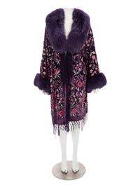 Purple Velvet Coat with Embroidery and Fur Trim