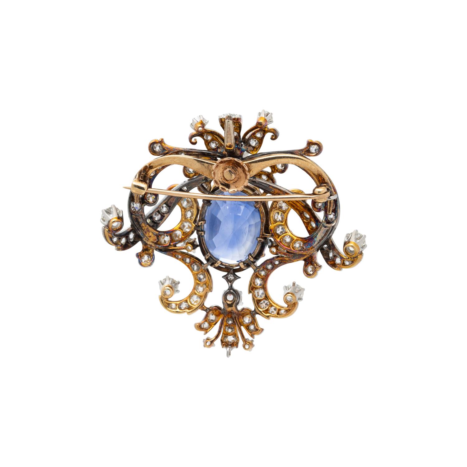 EDWARDIAN, CEYLON SAPPHIRE AND DIAMOND PENDANT BROOCH