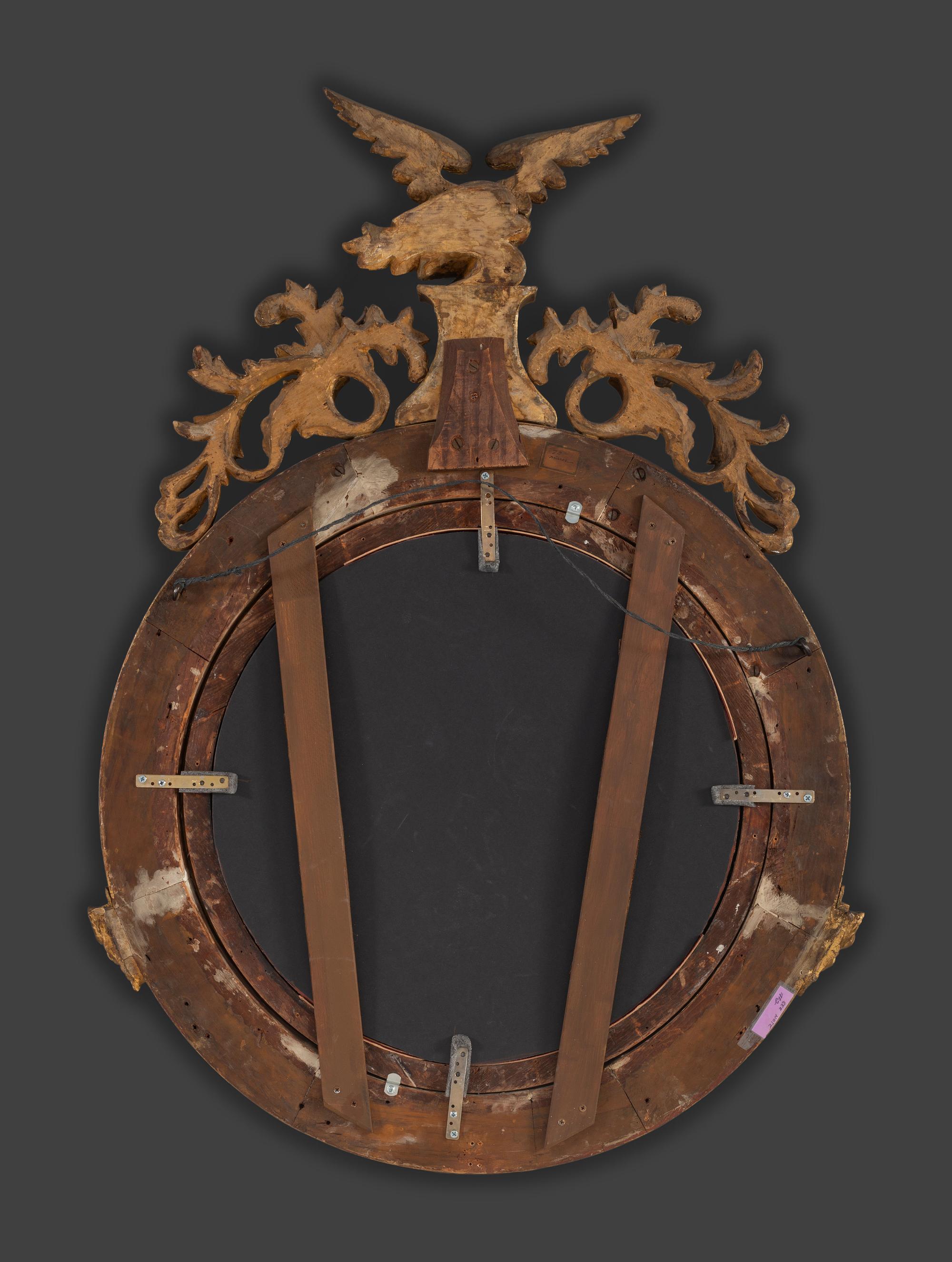 A Federal Giltwood Bull's Eye Six-Light Girandole Looking Glass