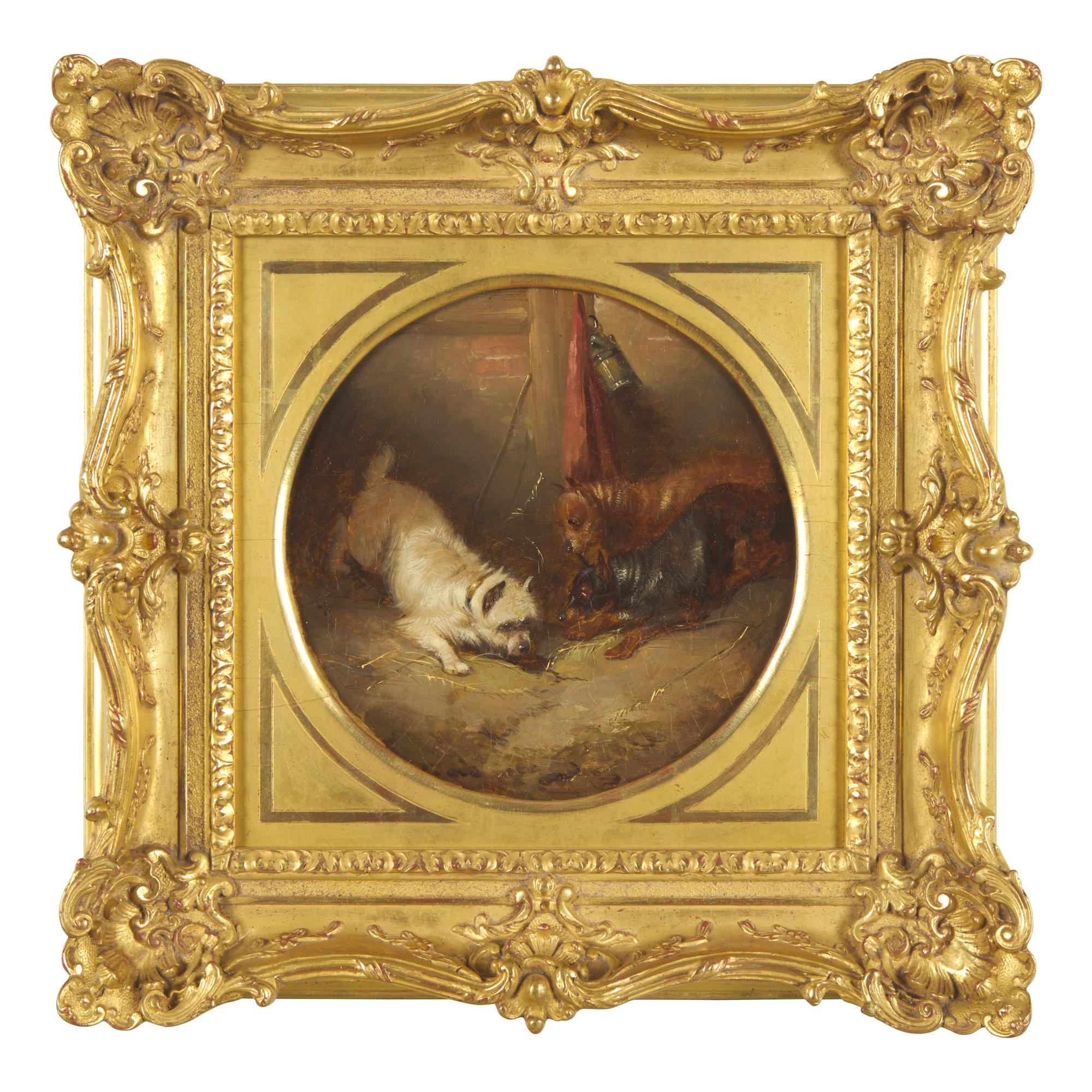 Attributed to George Armfield (British, born c. 1808-1893) — Three Dogs (Roundel)