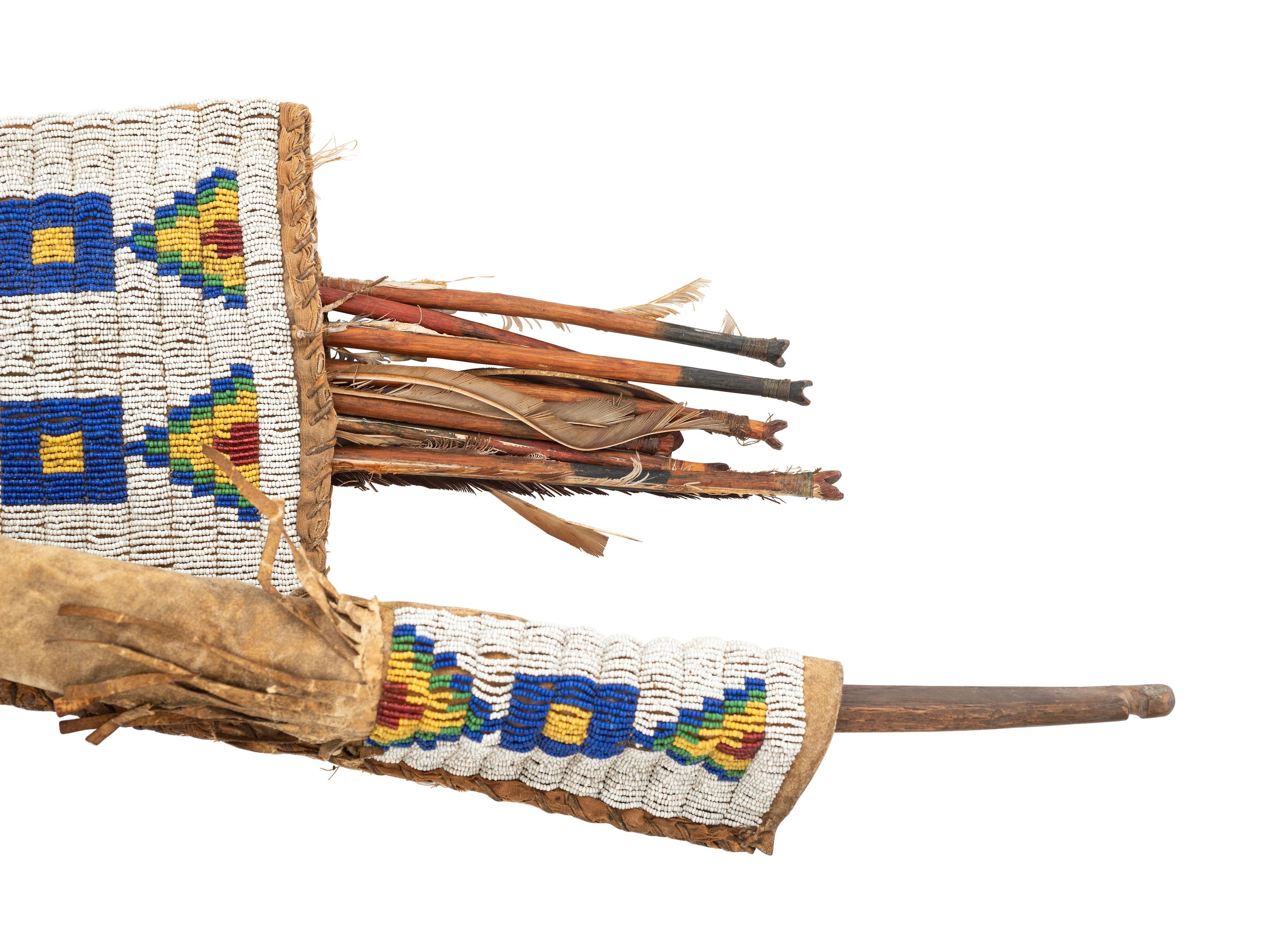 Sioux Beaded Hide Bowcase and Quiver, with Bow and Arrows