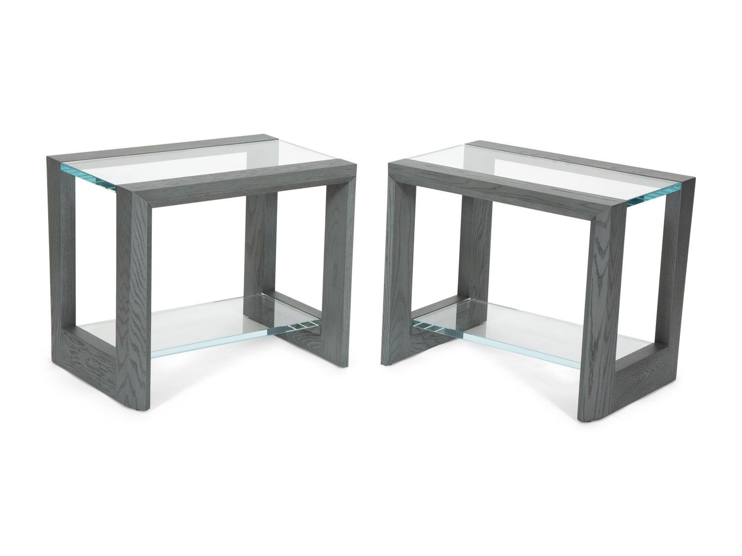 A Pair of Hellman Chang Stained Oak Lucid Side Tables