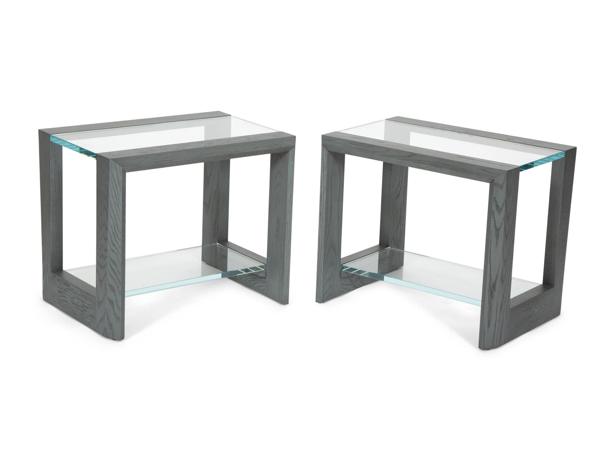 A Pair of Hellman Chang Stained Oak Lucid Side Tables