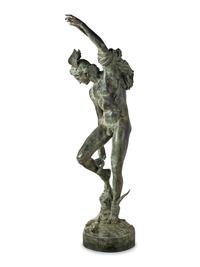 A Monumental Patinated Cast Metal Figure of Mercury
