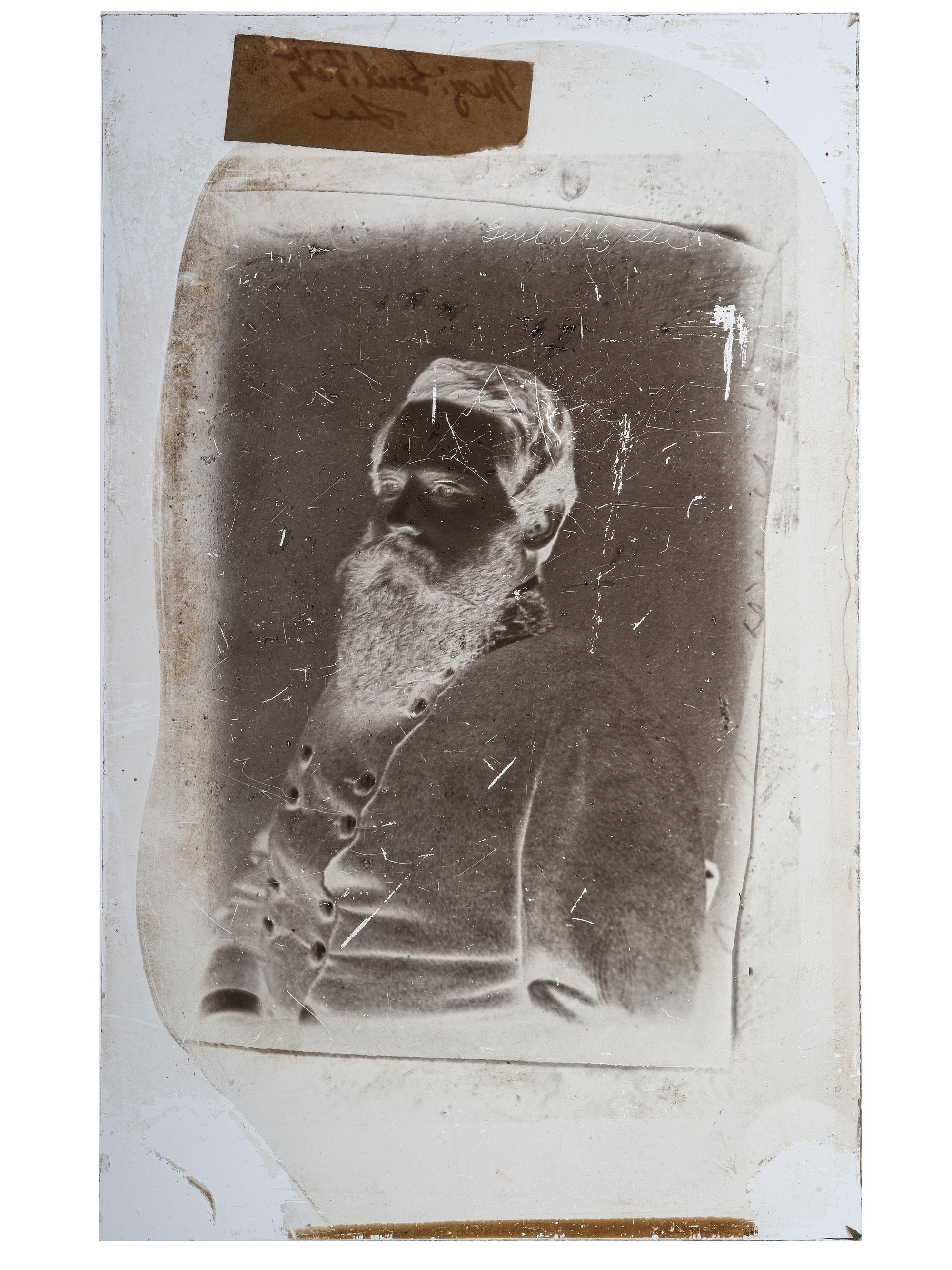 [LEE, Fitzhugh (1835-1905)]. Glass plate negative of General Fitzhugh Lee with period ink identification tag.