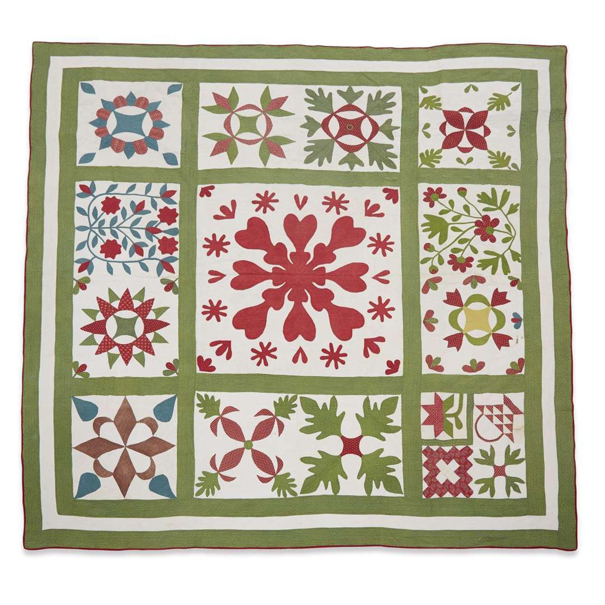 Appliquéd "sampler" album quilt third quarter 19th century