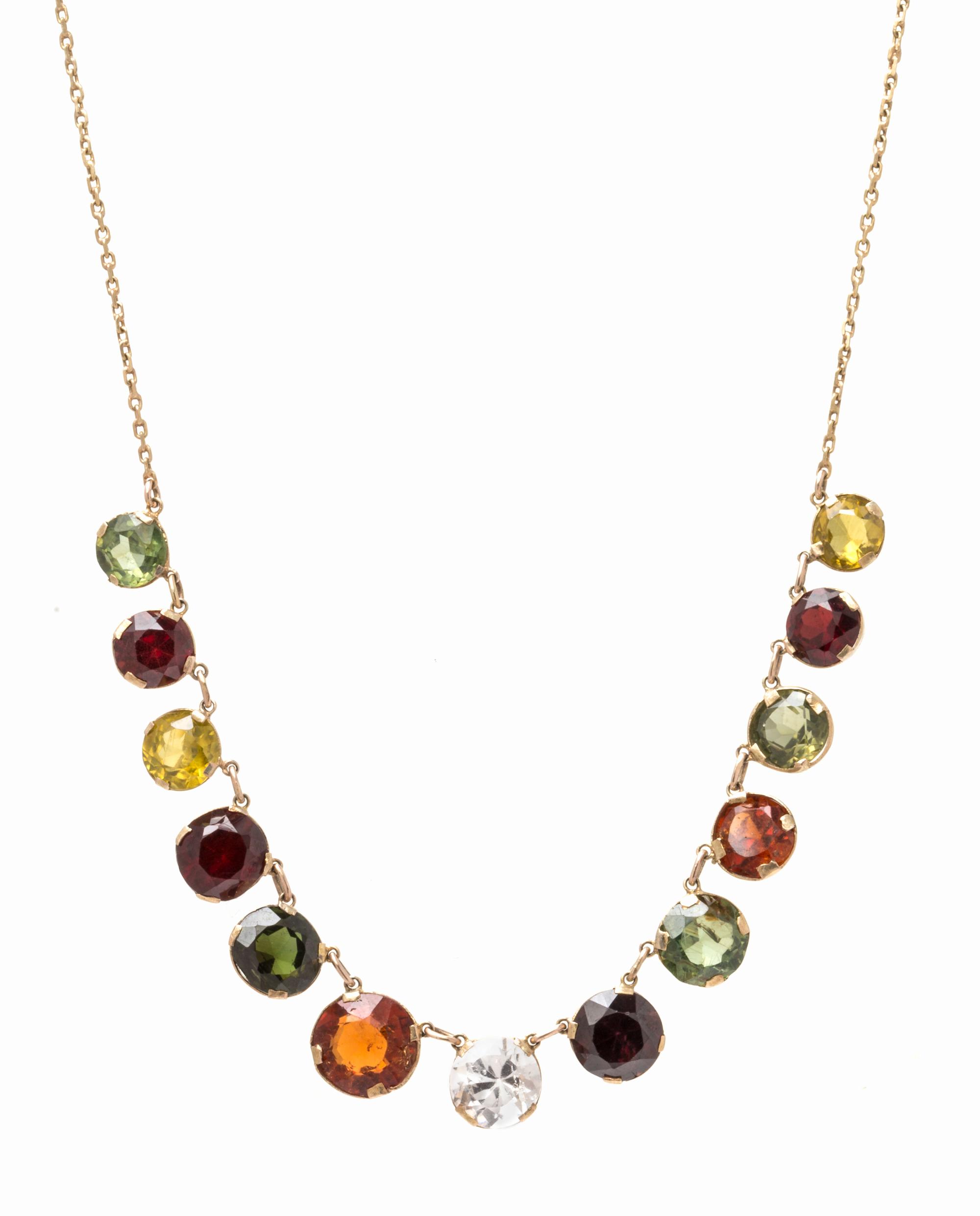 A Vintage Garnet, White Topaz and Paste Harlequin Necklace, 5.30 dwts.
