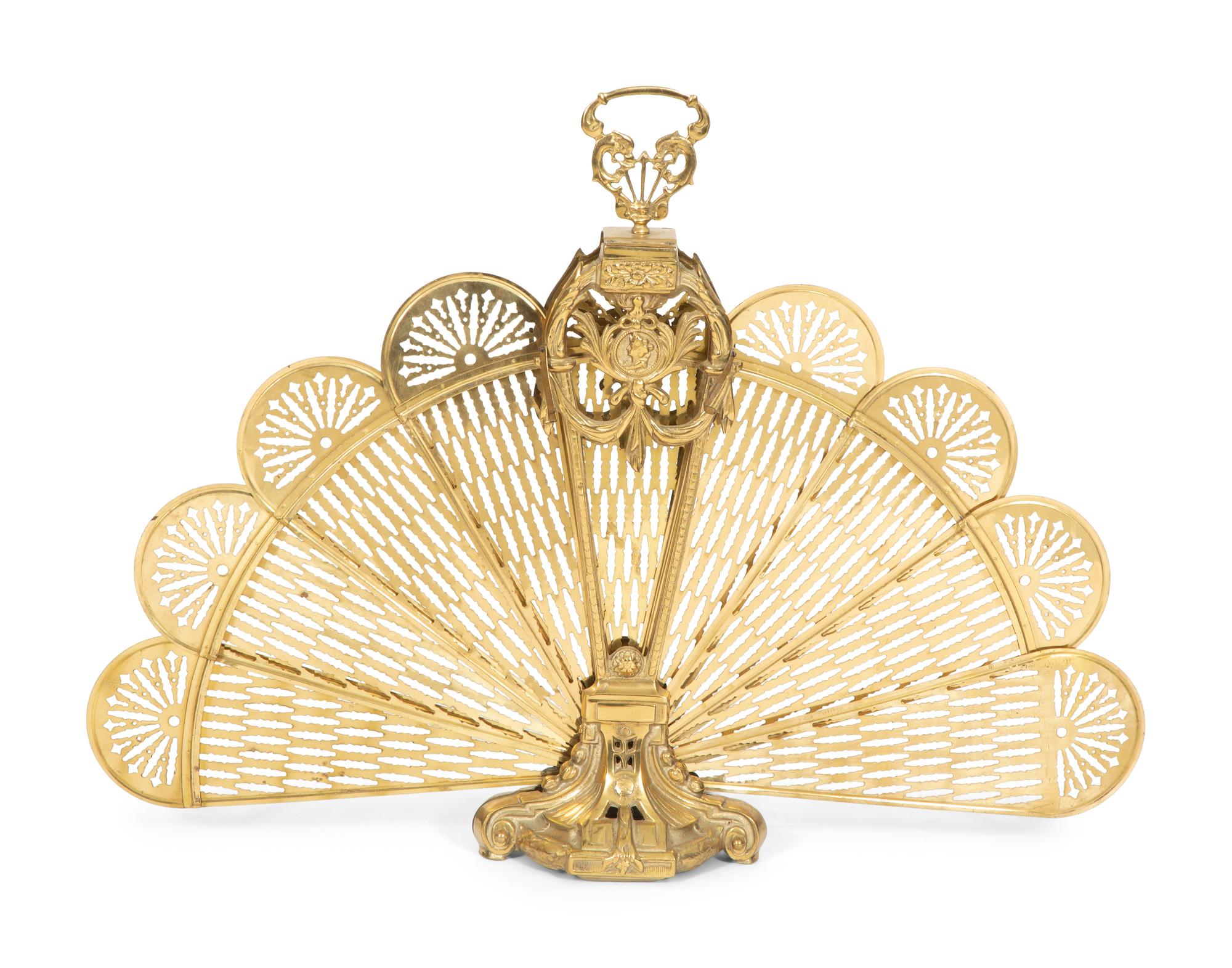 A Louis XV Style Brass Fan-Shaped Fire Screen