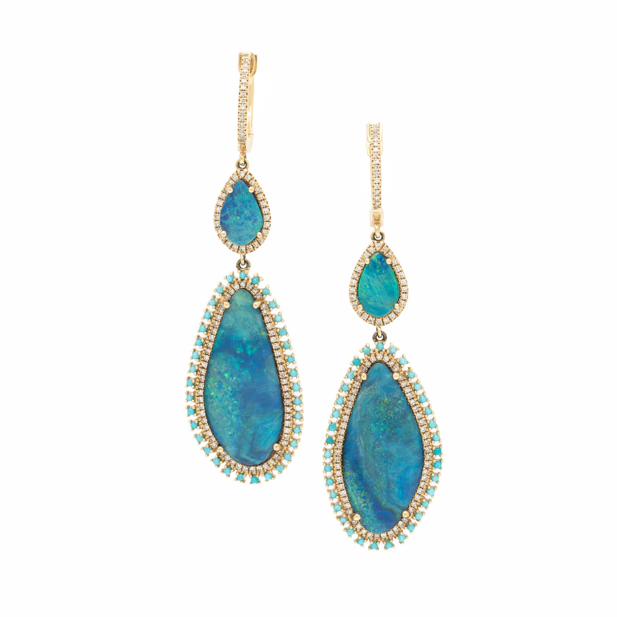 BLACK OPAL DOUBLET AND DIAMOND EARRINGS