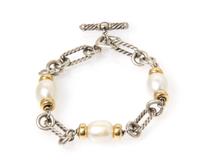 A Sterling Silver, 18 Karat Yellow Gold and Cultured Pearl Bracelet, David Yurman, 12.10 dwts.