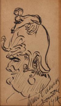 CARUSO, Enrico (1873-1921). Original drawing, self portrait caricature as Radames, in pen and ink, signed and dated lower margin ("Enrico Caruso London 1914").