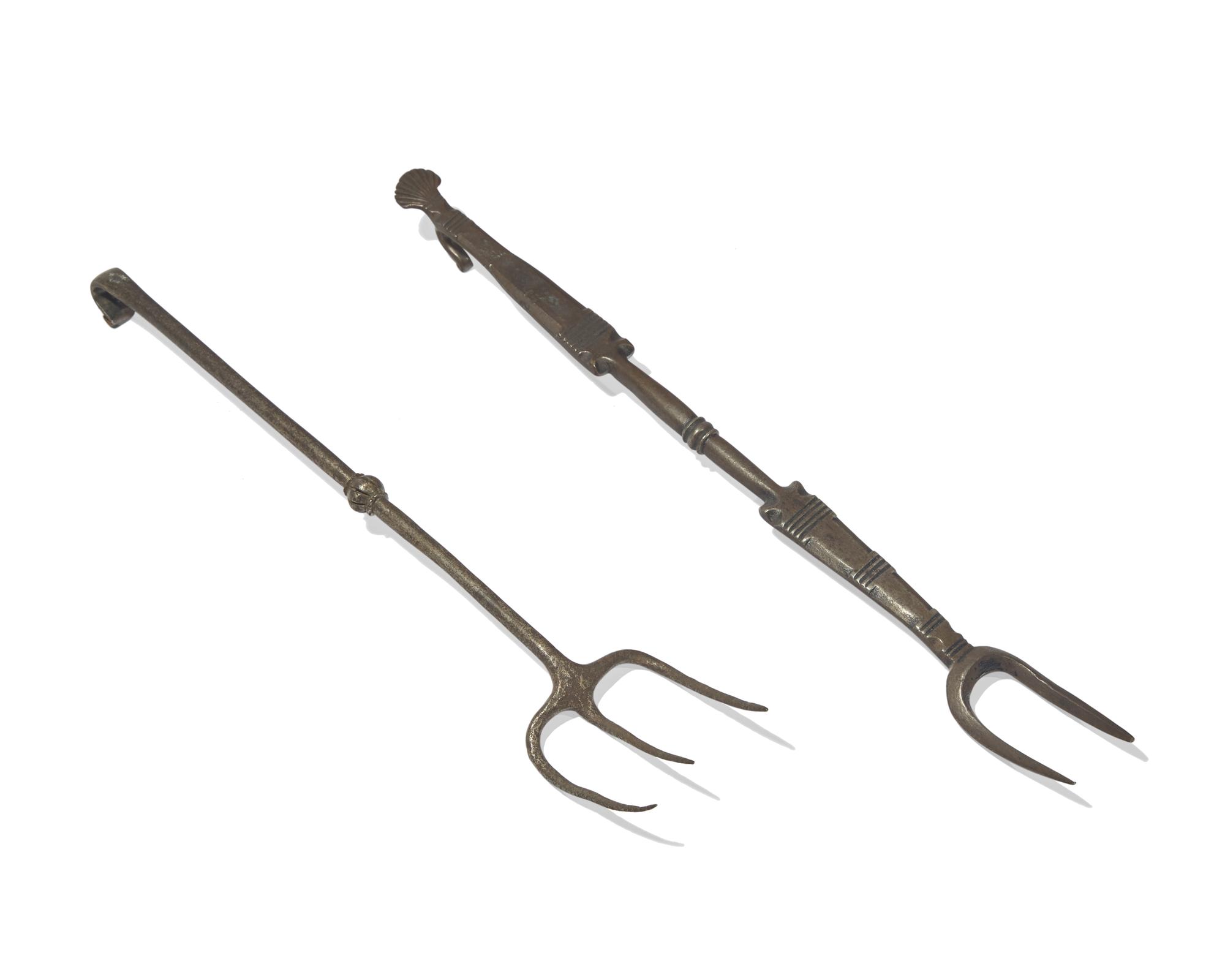 Two Wrought Iron Roasting Forks, French or Flemish, 18th Century