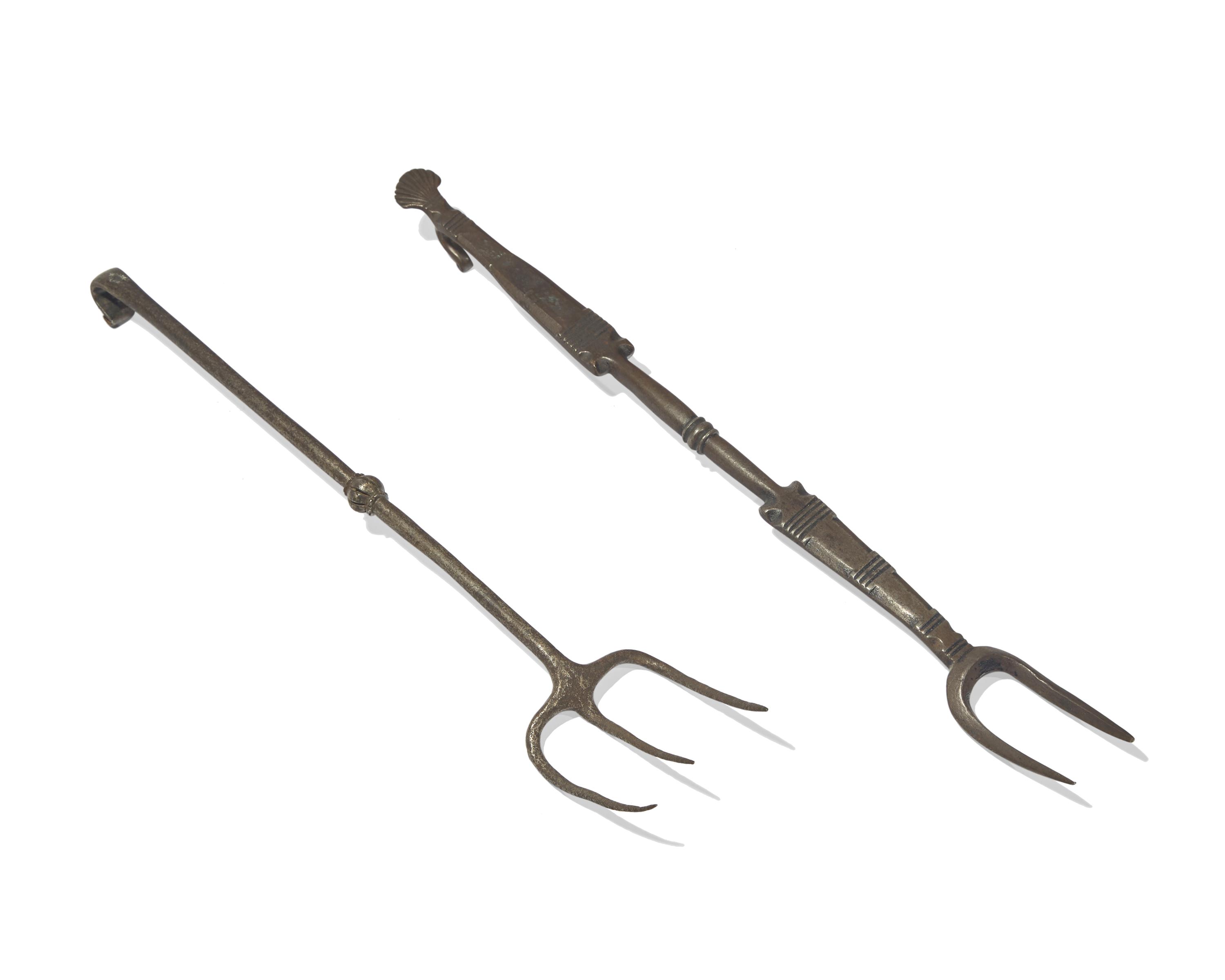 Two Wrought Iron Roasting Forks, French or Flemish, 18th Century