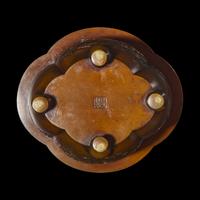 A Japanese Inlaid and Patinated Bronze Small Jardiniere by Inoue of Kyoto, Meiji Period 日本明治時期 井上製金銀象嵌花卉圖海棠式盆