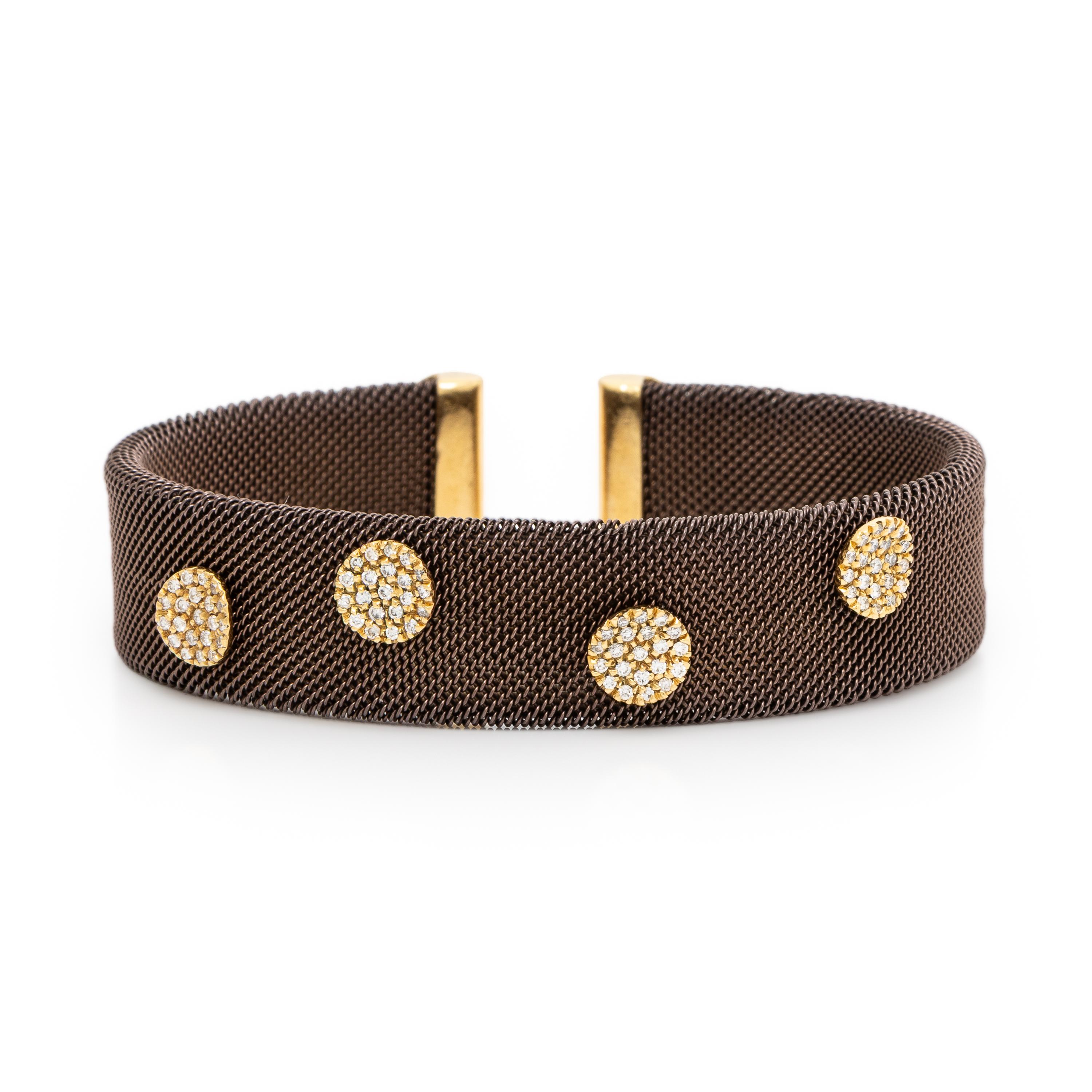 Sabbadini, Woven Steel, Yellow Gold, and Diamond Cuff Bracelet