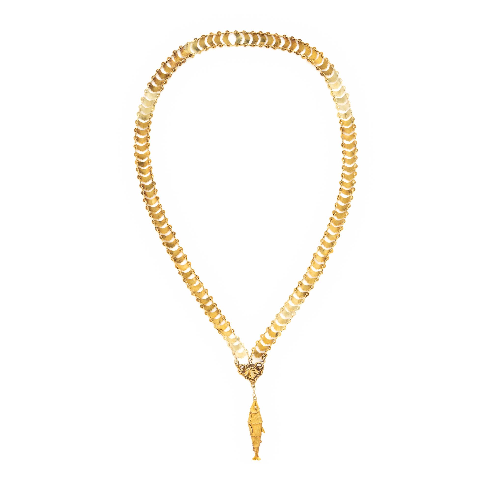 Yellow Gold Chain Necklace with Articulated Fish Pendant