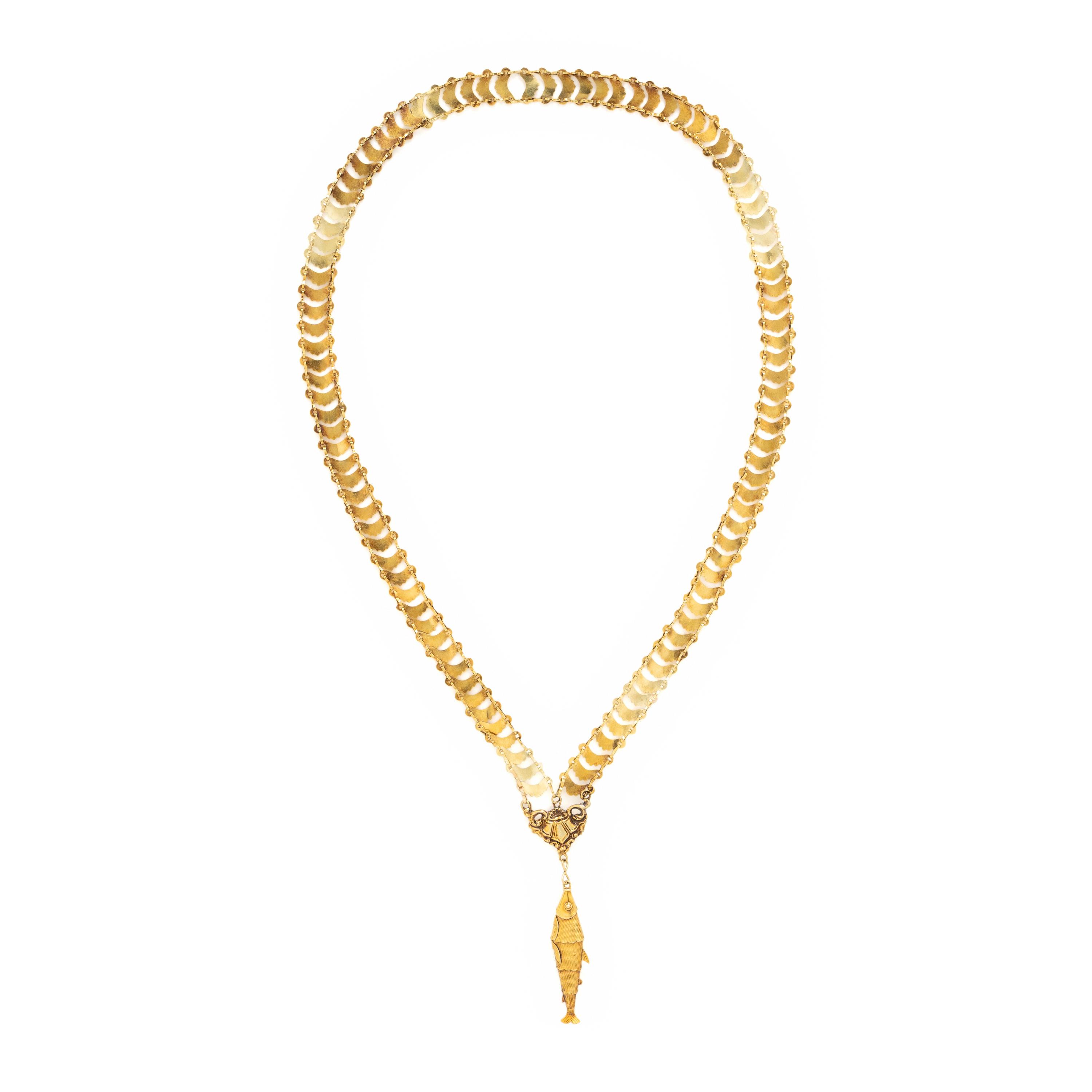 Yellow Gold Chain Necklace with Articulated Fish Pendant