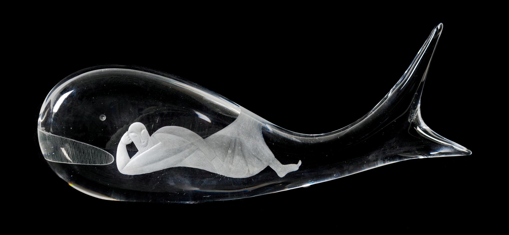 A Kosta Glass Jonah and the Whale Sculpture Length 15 3/4 inches. — 20TH CENTURY