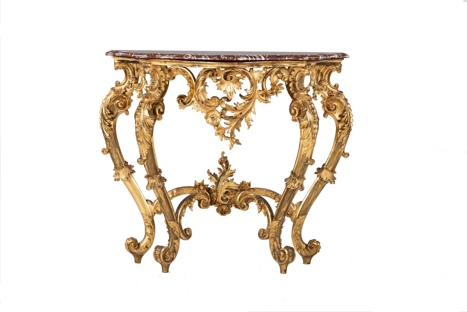 An Italian Giltwood Marble-Top Console Table