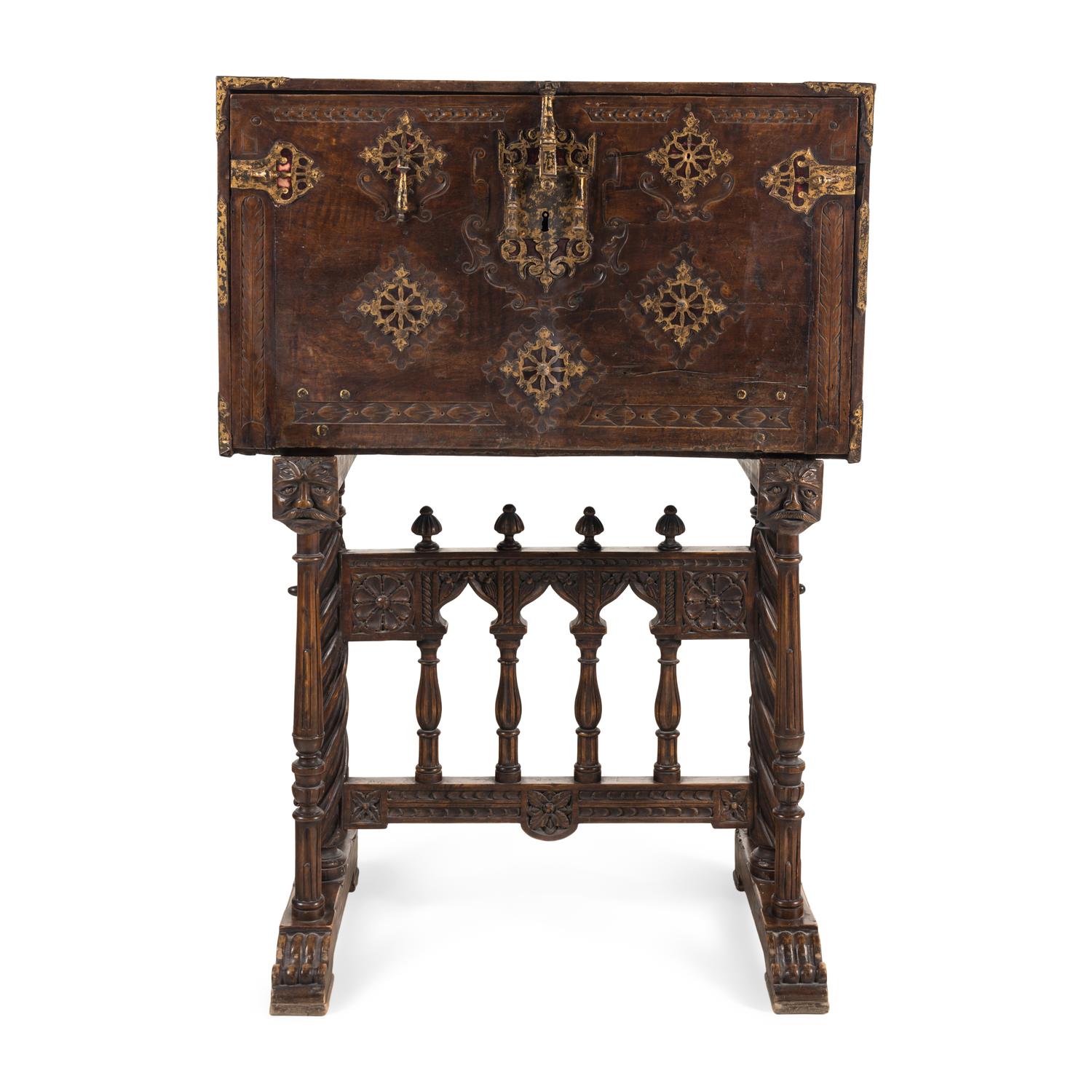 A Spanish Parcel-Gilt Walnut Vargueño
