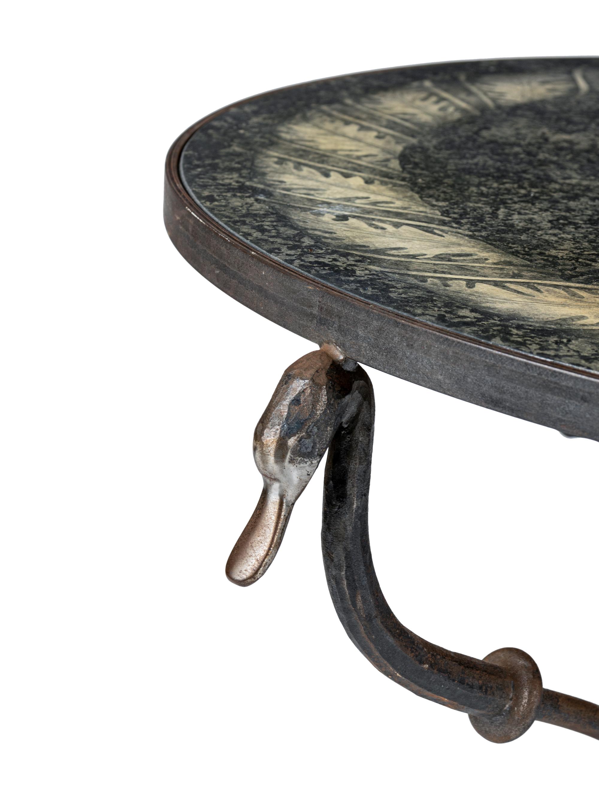 A Steel and Faux Scagliola-Painted Side Table