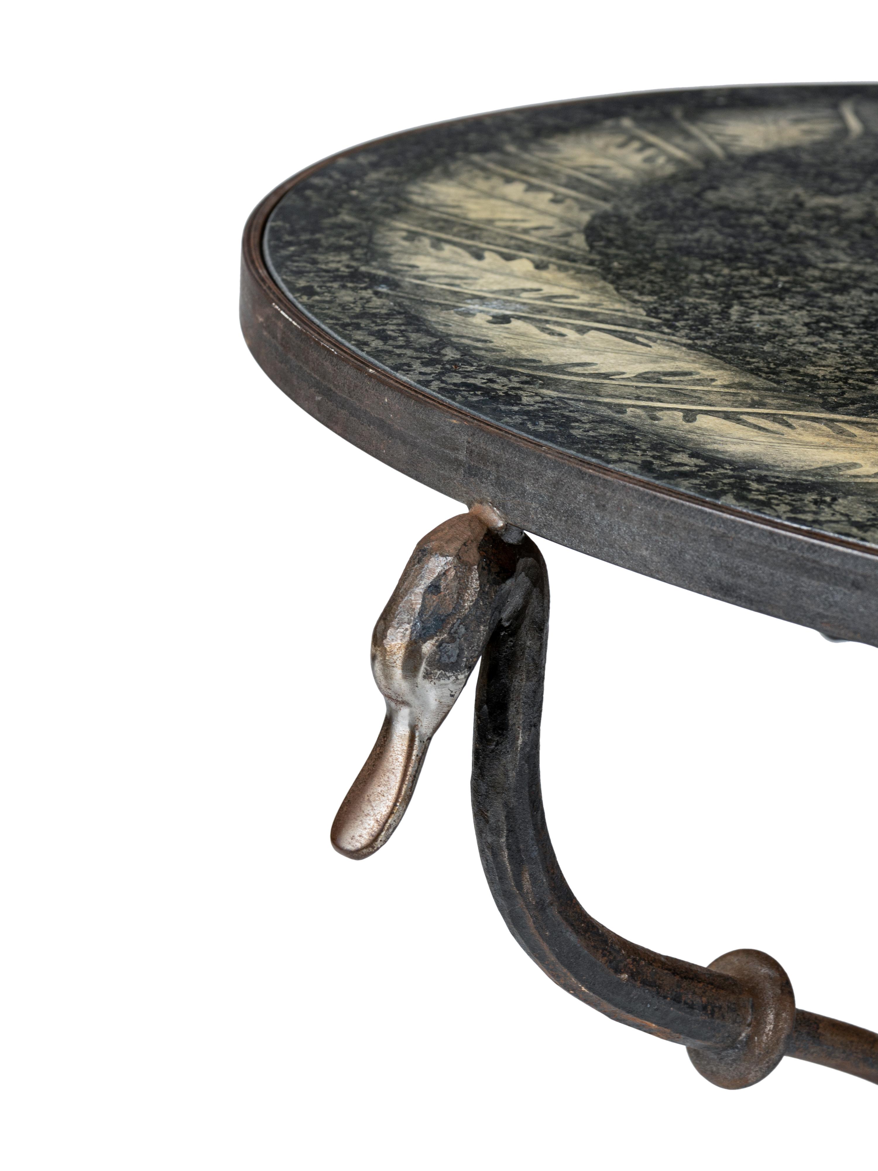 A Steel and Faux Scagliola-Painted Side Table