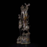 A patinated bronze figure of a Daoist immortal with crane 道教仙人与鹤铜塑 17th century ????