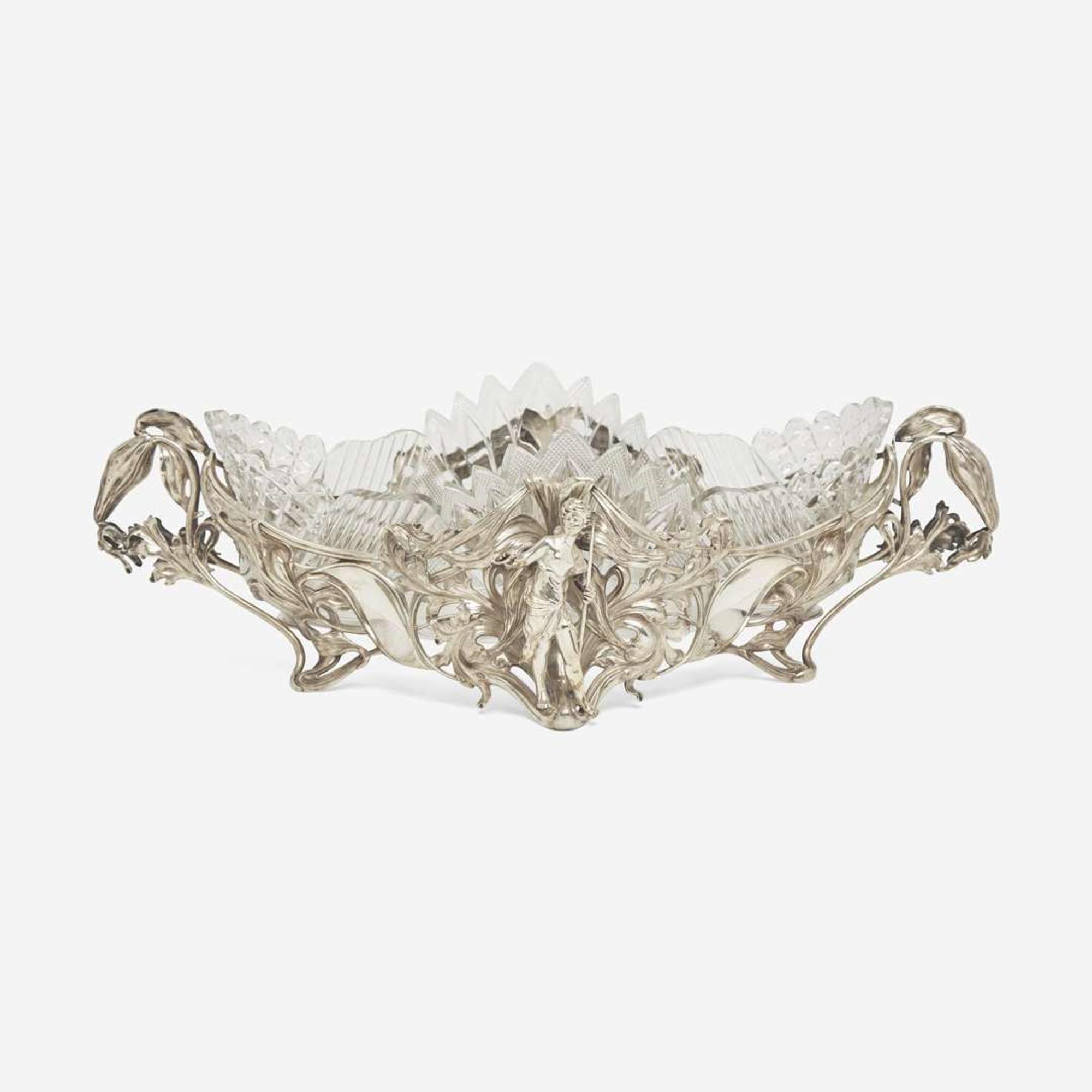 An Art Nouveau silver and cut-glass centerpiece Bearing import mark for Moscow, Russia, after 1908