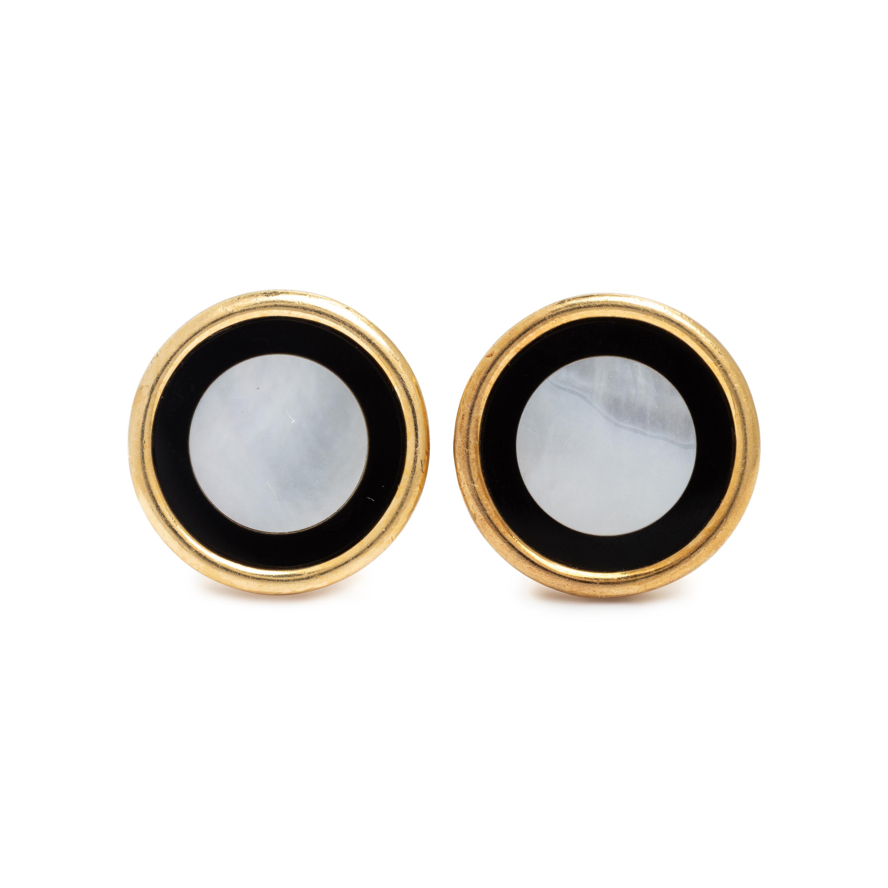 Mother-of-Pearl, Onyx, and Yellow Gold Cufflinks