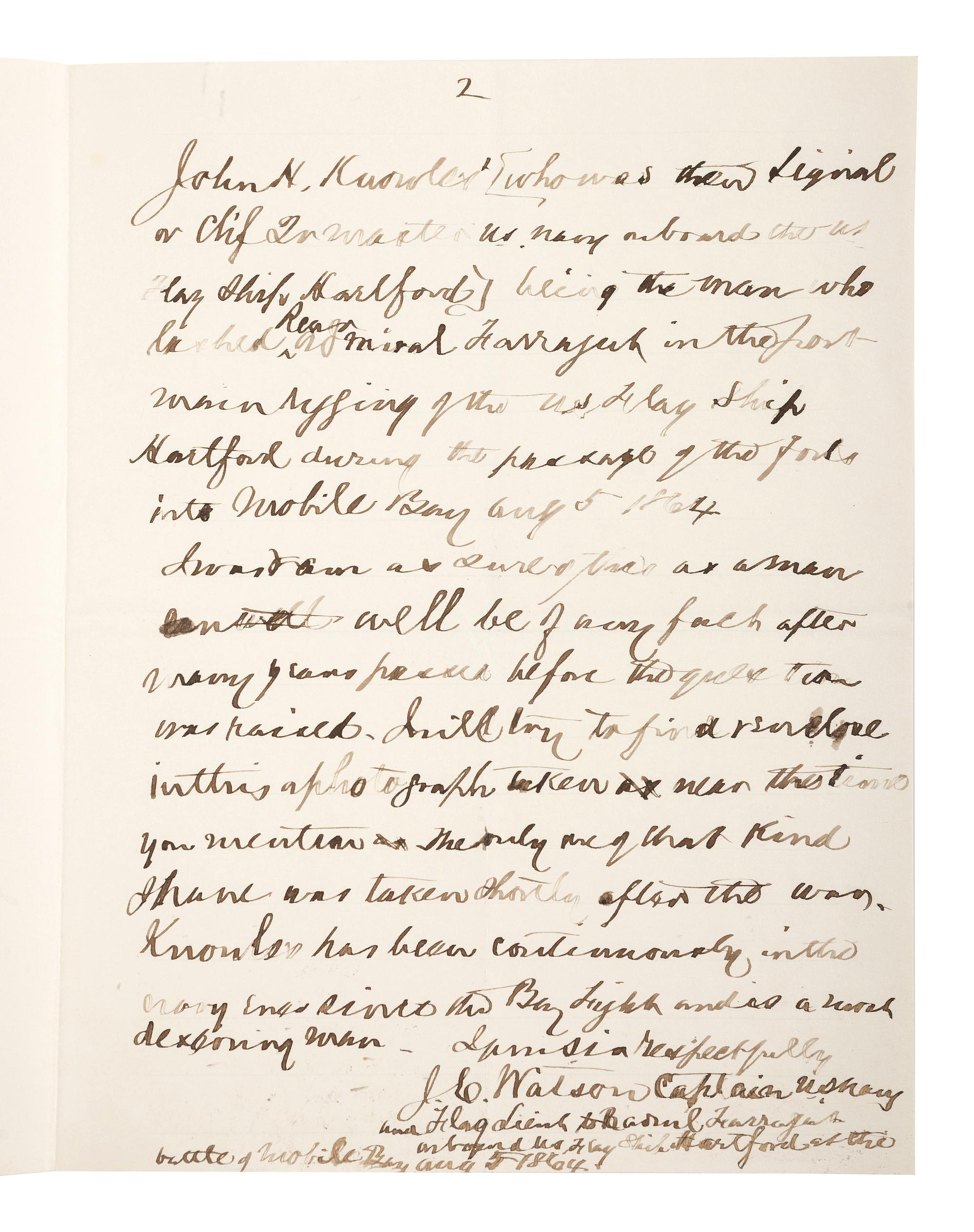 [CIVIL WAR - NAVY]. A group of 9 documents related to Robert Coster and his efforts to confirm the identity of the man who lashed Rear Admiral David G. Farragut to the rigging of the Hartford at the Battle of Mobile Bay.