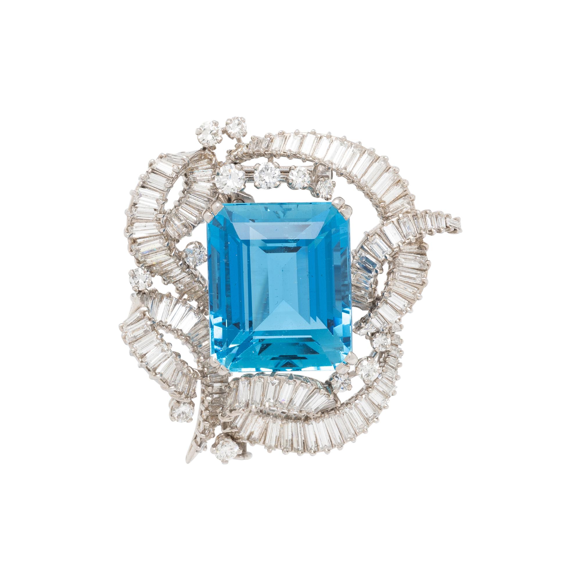 BOUCHERON, AQUAMARINE AND DIAMOND BROOCH