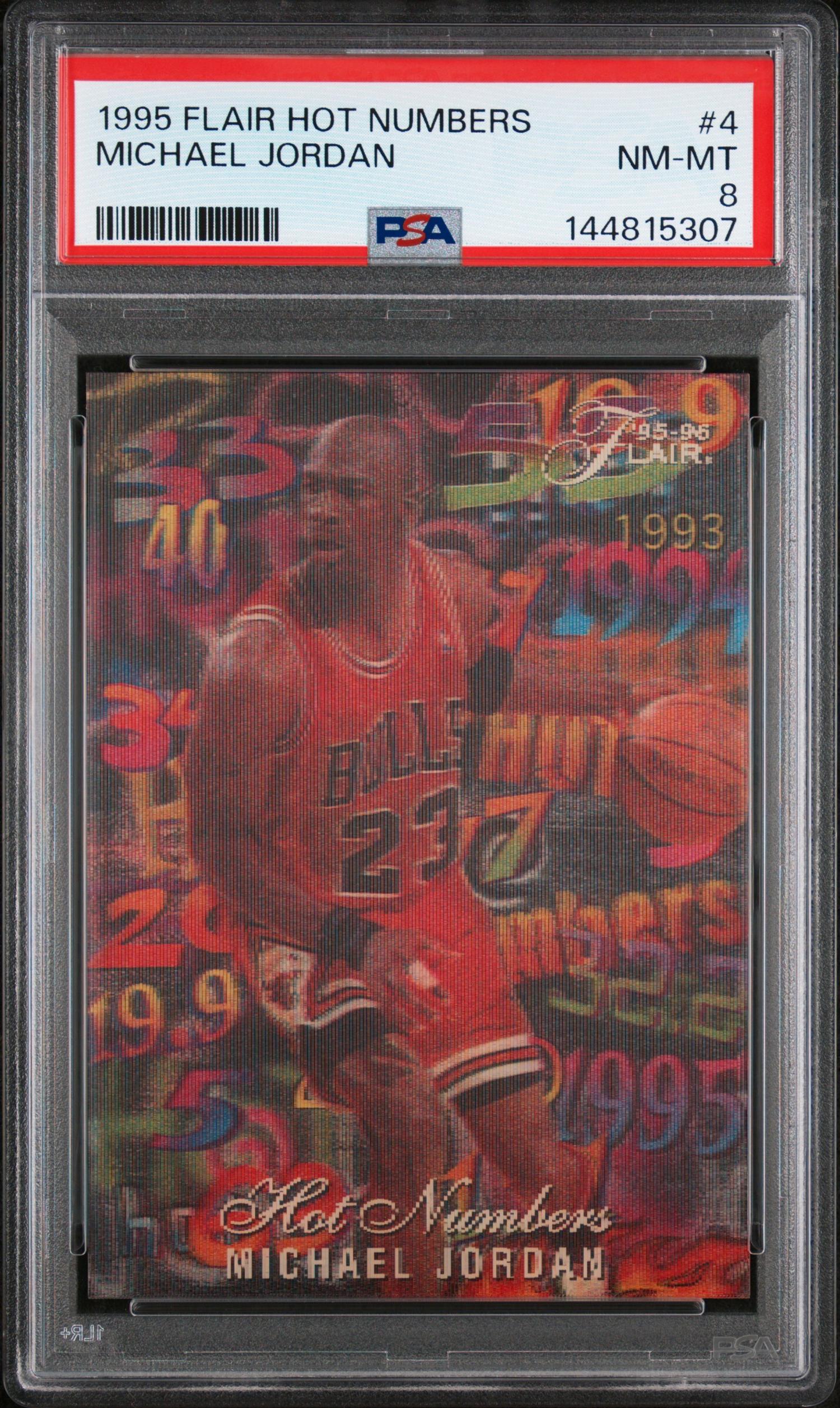 A 1995-96 Flair Michael Jordan Hot Numbers Basketball Card No. 4 (PSA 8 NM-MT)