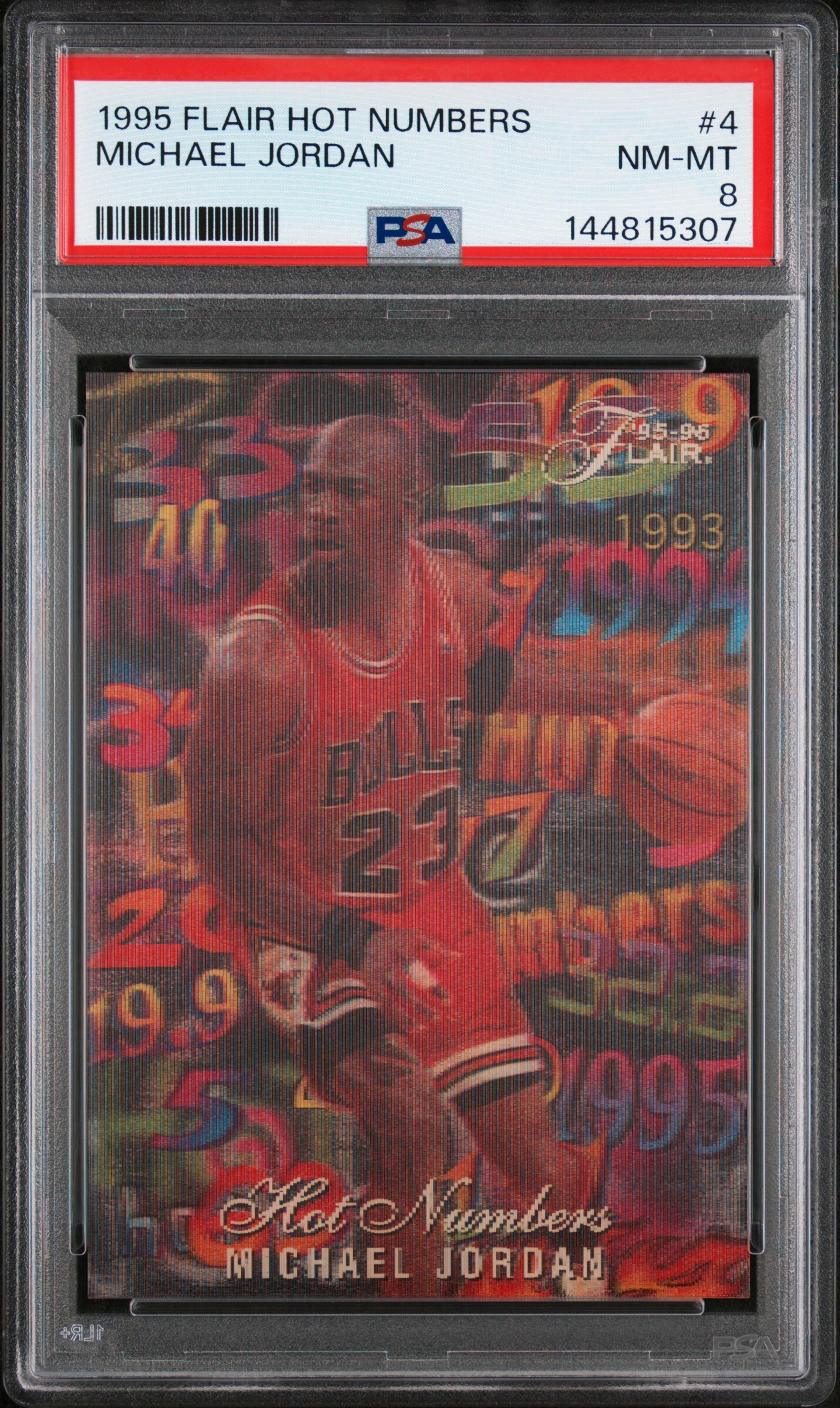 A 1995-96 Flair Michael Jordan Hot Numbers Basketball Card No. 4 (PSA 8 NM-MT)