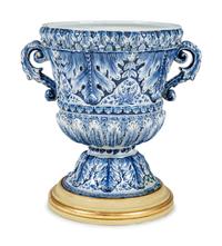 A Pair of Large Delftware Handled Urns