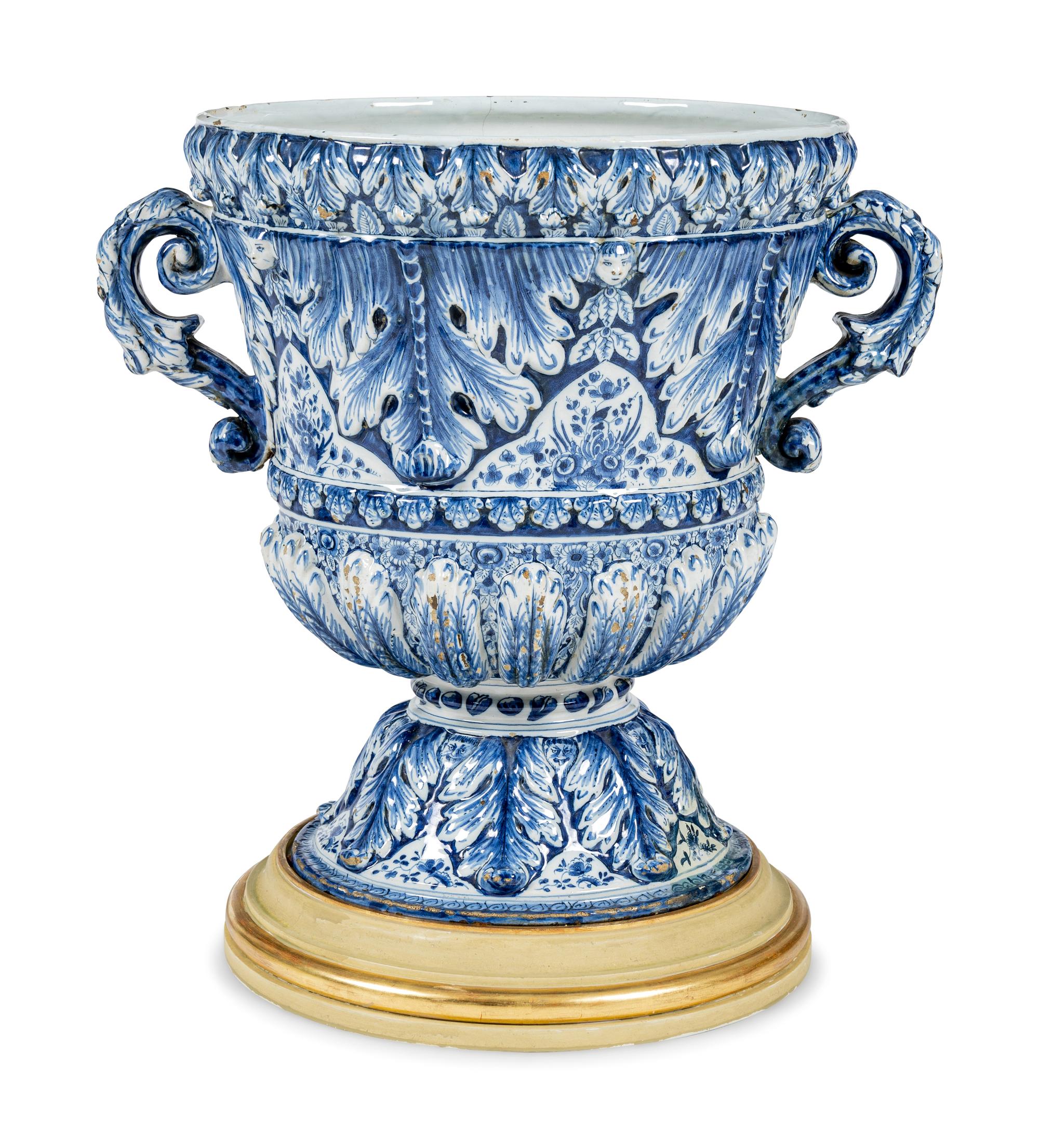 A Pair of Large Delftware Handled Urns