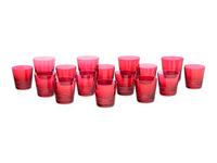 A Set of Sixteen Hermès Attelage Pink Glass Tumblers
