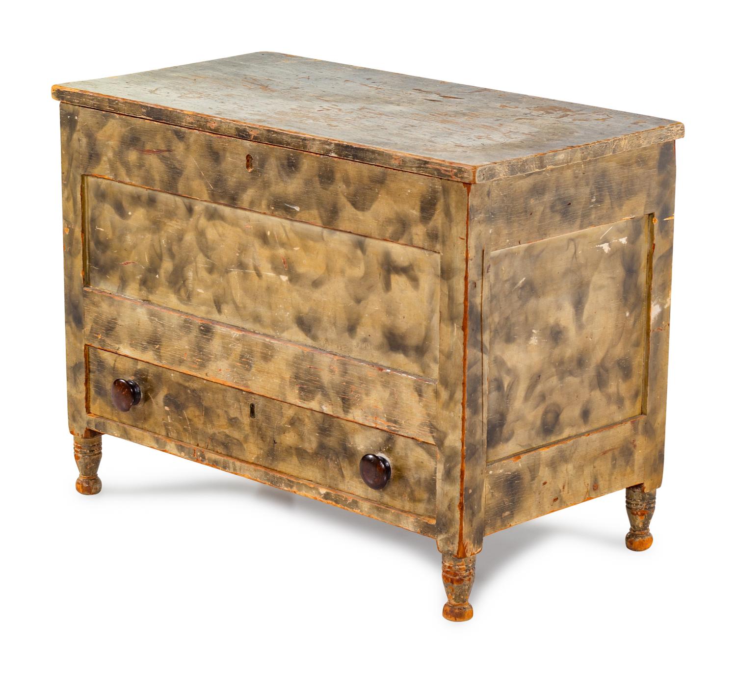 A Federal Smoke-Decorated Pine and Poplar One-Drawer Blanket Chest