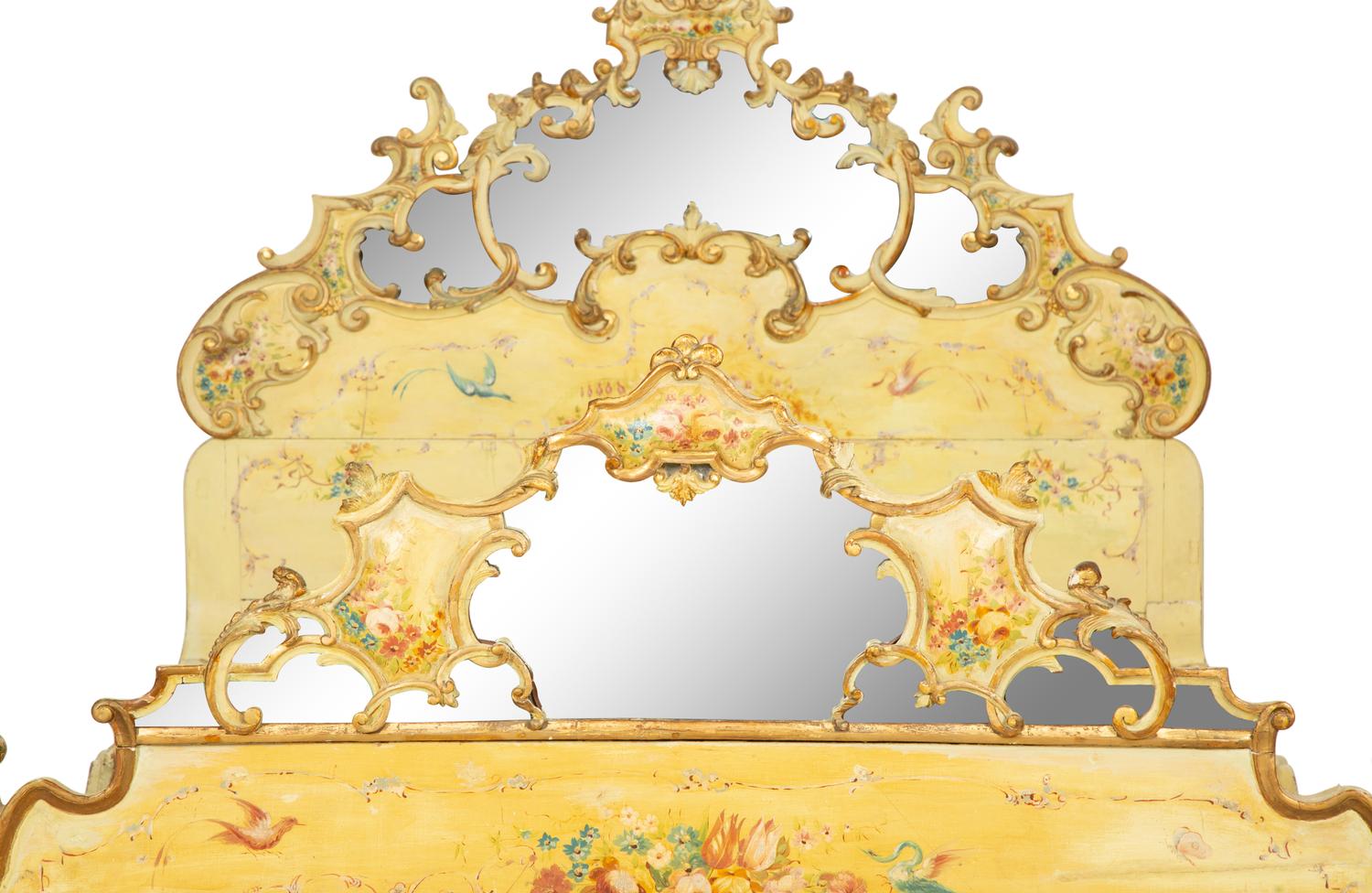 A Venetian Style Painted Bed with Mirrored Sections