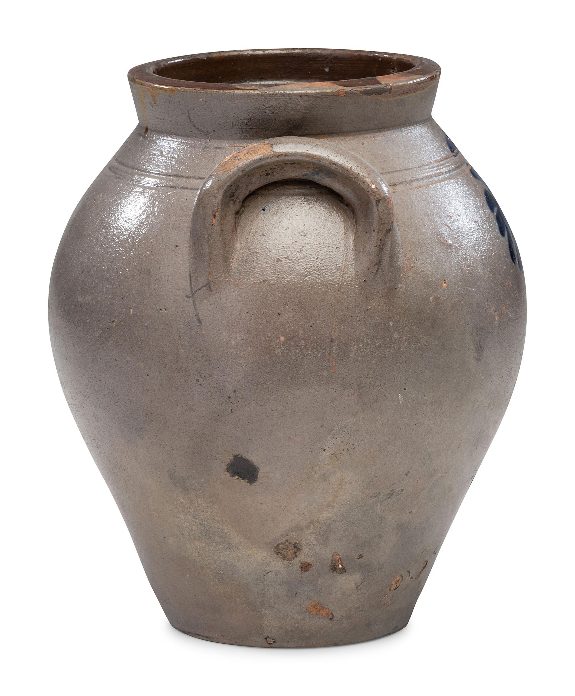 A Daniel Fisk Cobalt Decorated One Gallon Stoneware Crock