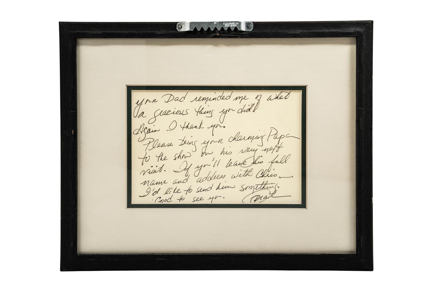 (Celebrity Memorabilia). WINFREY. Oprah (1967). A handwritten note from Oprah Winfrey (1954) to Bill Zwecker, written in 1987.