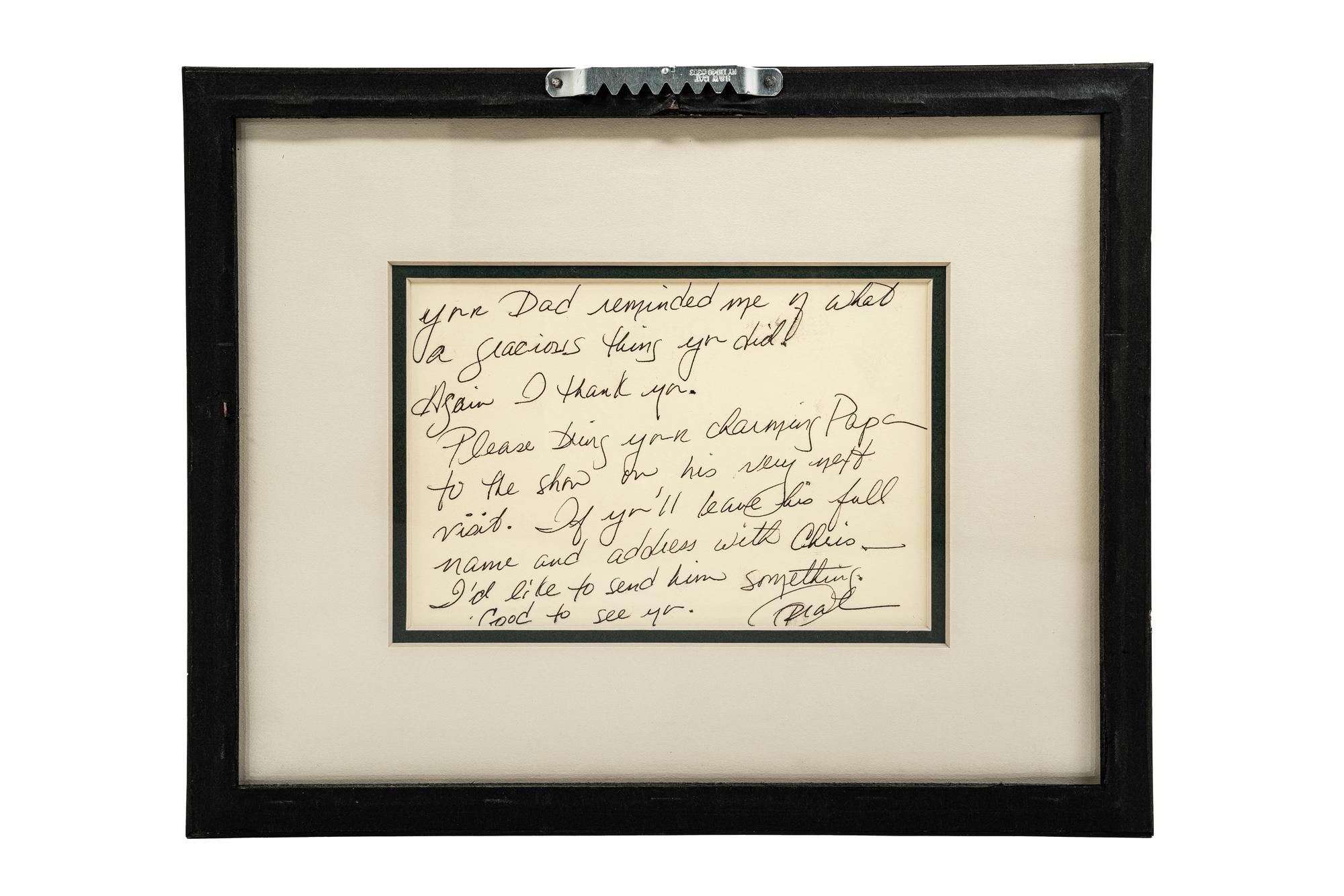 (Celebrity Memorabilia). WINFREY. Oprah (1967). A handwritten note from Oprah Winfrey (1954) to Bill Zwecker, written in 1987.