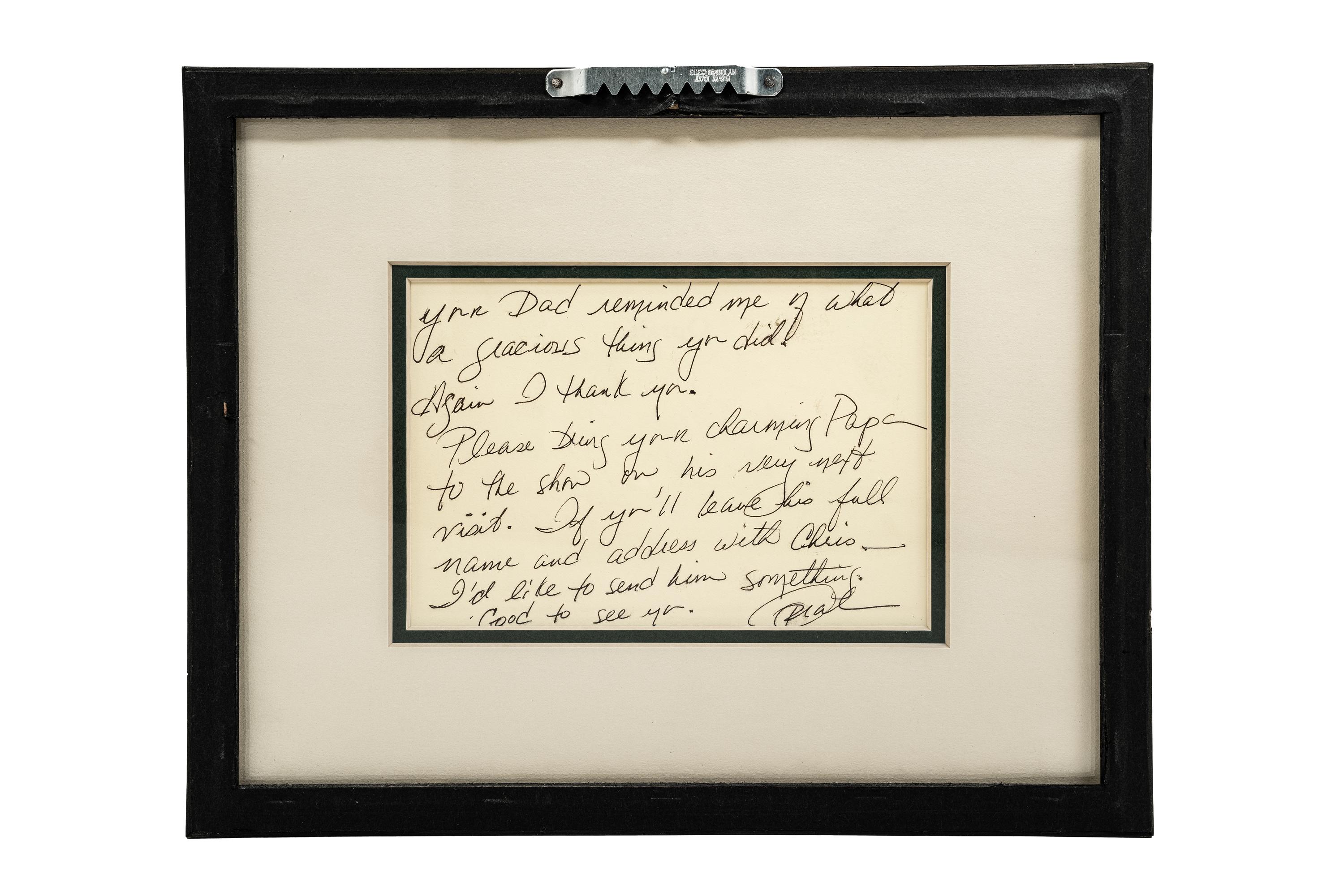 (Celebrity Memorabilia). WINFREY. Oprah (1967). A handwritten note from Oprah Winfrey (1954) to Bill Zwecker, written in 1987.