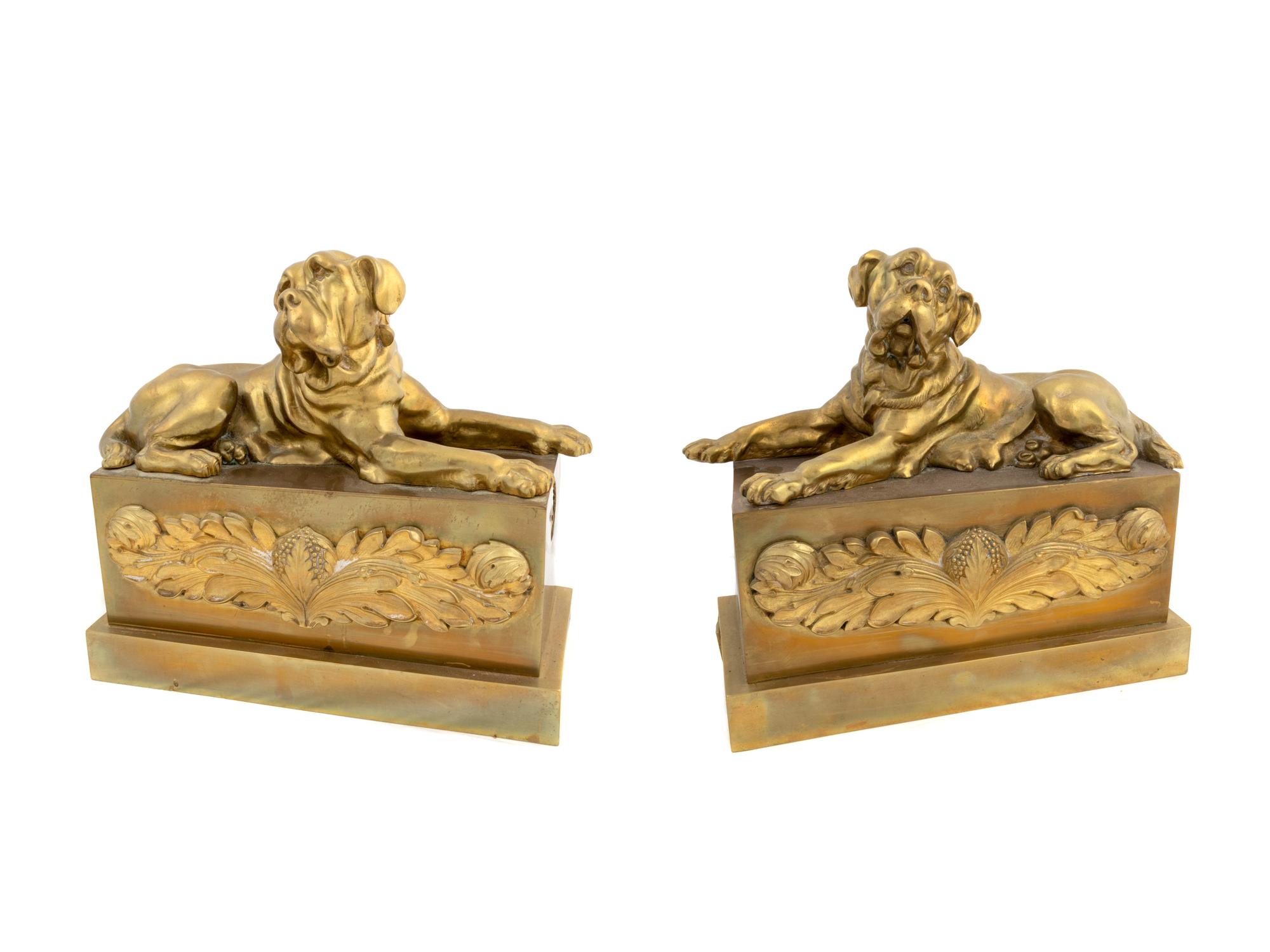 A Pair of Bronze Mastiff-Form Chenets — 19TH CENTURY